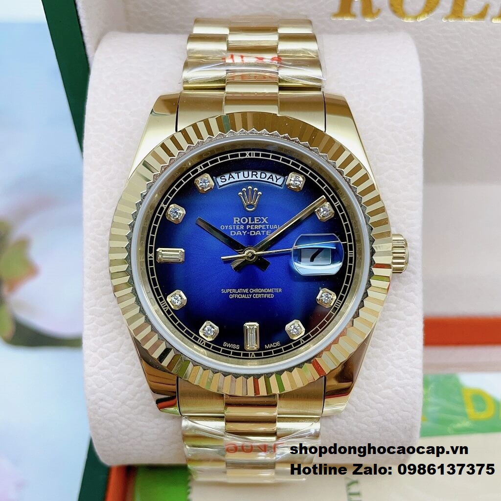Đồng Hồ Rolex Day-Date Nam Tự Động Mặt Xanh Dương Vỏ Gold 41mm