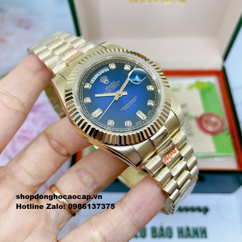 Đồng Hồ Rolex Day-Date Nam Tự Động Mặt Xanh Dương Vỏ Gold 41mm