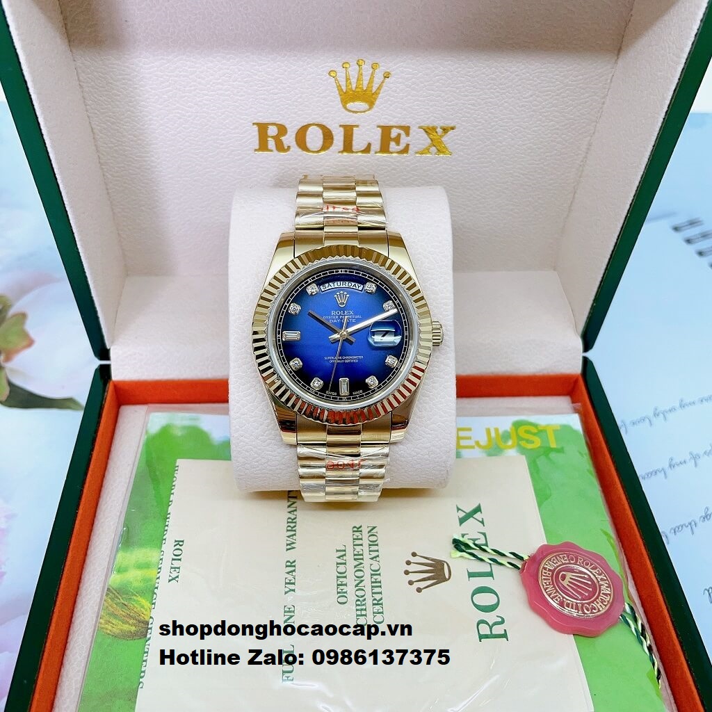 Đồng Hồ Rolex Day-Date Nam Tự Động Mặt Xanh Dương Vỏ Gold 41mm