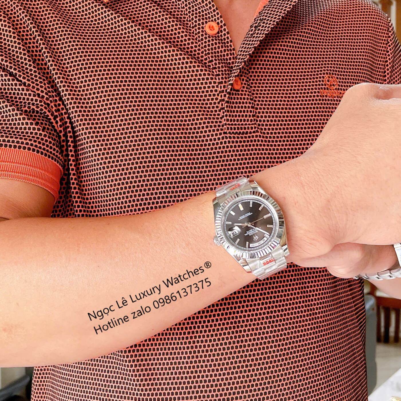 Đồng Hồ Rolex Day-Date Tự Động Dây Thép Màu Bạc Mặt Đen Size 41mm - Niềng Khía