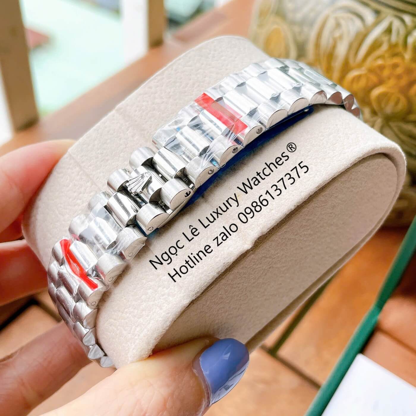 Đồng Hồ Rolex Day-Date Tự Động Dây Thép Màu Bạc Mặt Xanh Nhạt Size 41mm - Niềng Khía