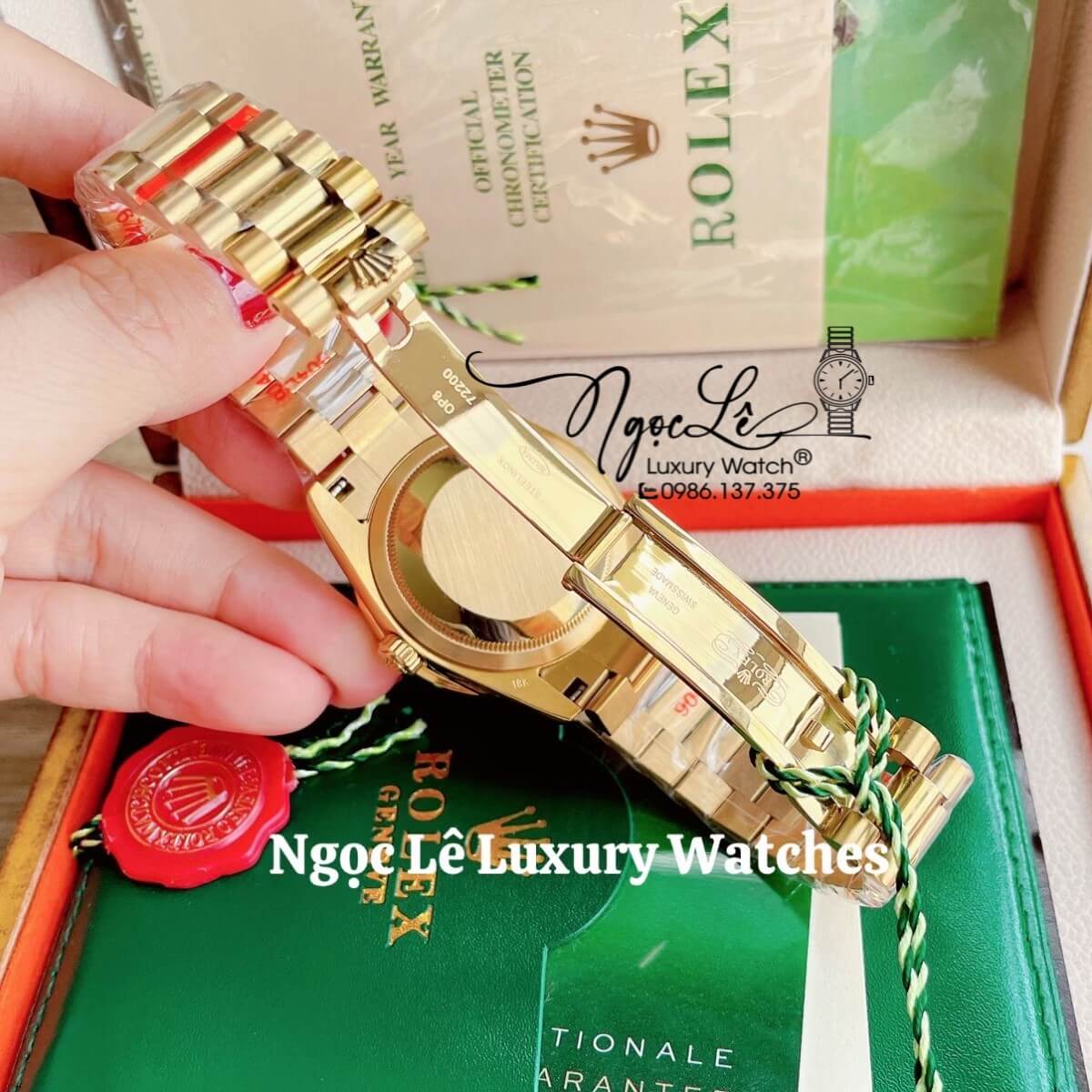 Đồng Hồ Rolex Day-Date Tự Động Dây Kim Loại Màu Vàng Mặt Đính Full Đá Size 36mm