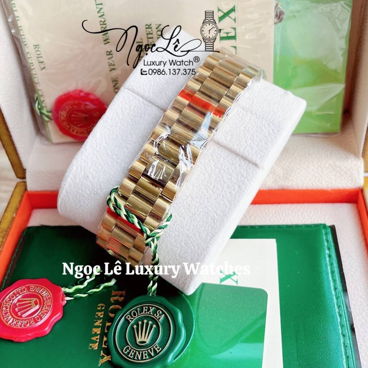 Đồng Hồ Rolex Day-Date Tự Động Dây Kim Loại Màu Vàng Mặt Đính Full Đá Size 36mm