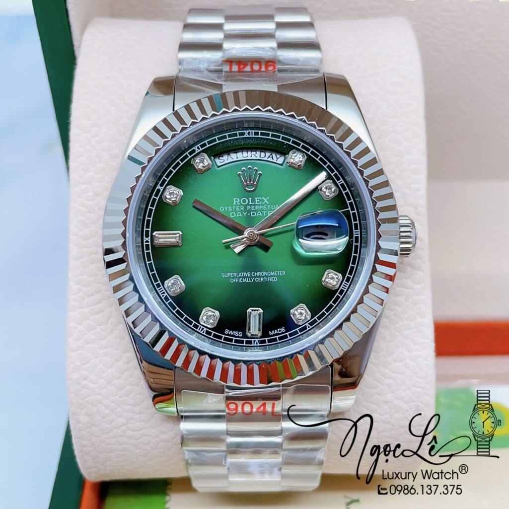 Đồng Hồ Rolex Day-Date Automatic Dây Kim Loại Bạc Mặt Ombre Xanh 41mm