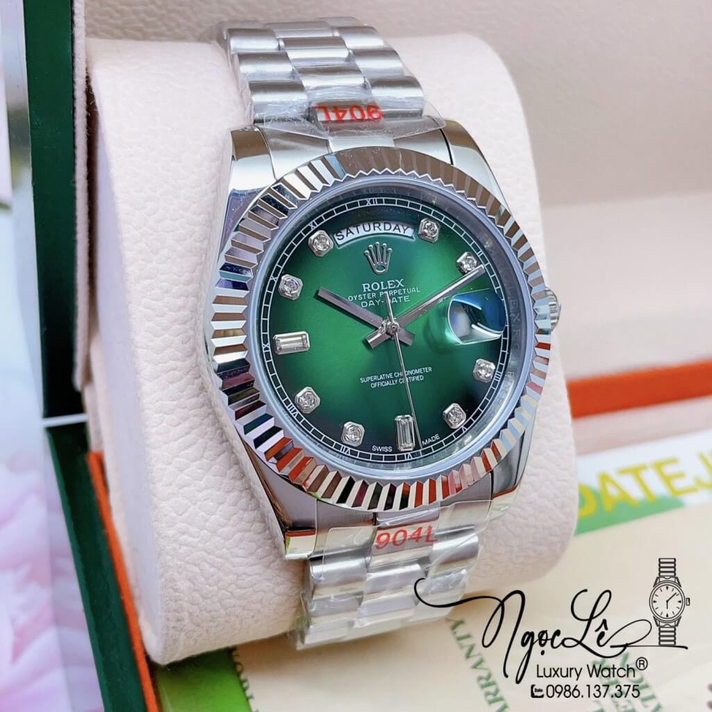 Đồng Hồ Rolex Day-Date Automatic Dây Kim Loại Bạc Mặt Ombre Xanh 41mm