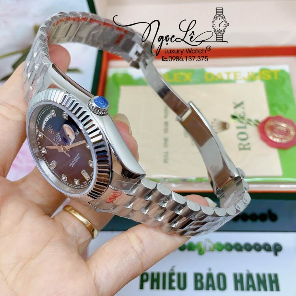 Đồng Hồ Rolex Day-Date Automatic Dây Kim Loại Silver Mặt Ombre Xanh Dương 41mm