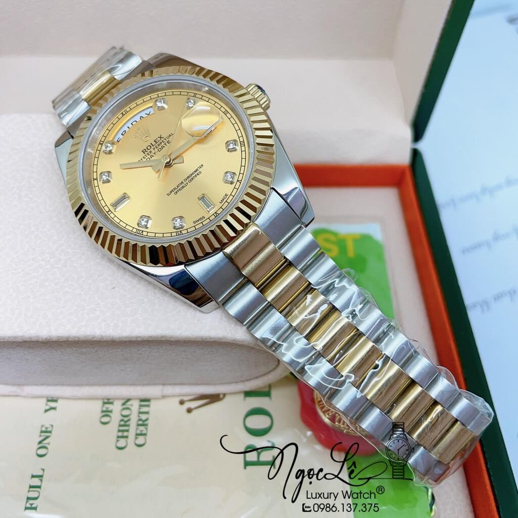 Đồng Hồ Rolex Day-Date Automatic Dây Kim Loại Demi Vàng Mặt Vàng 41mm