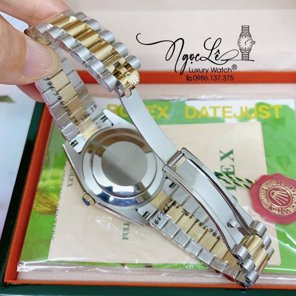 Đồng Hồ Rolex Day-Date Automatic Dây Kim Loại Demi Vàng Mặt Đen 41mm