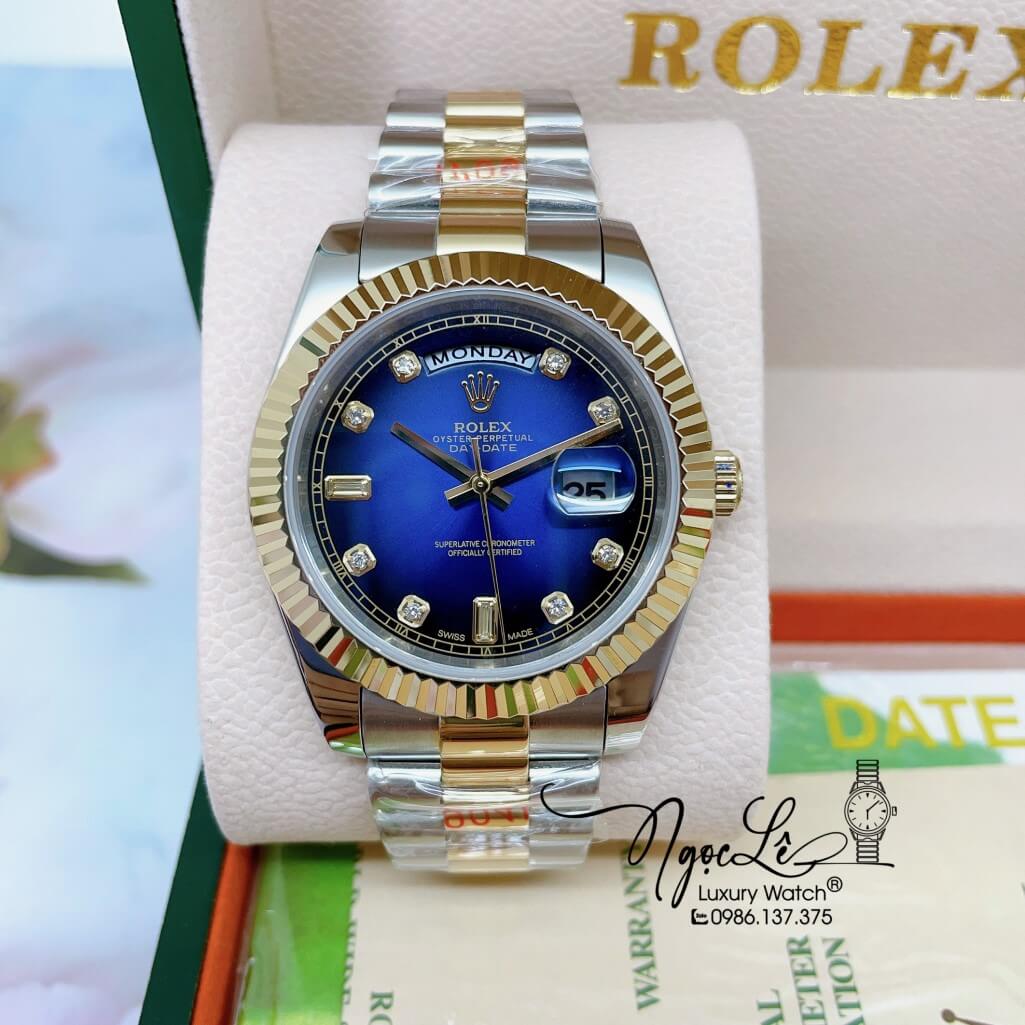 Đồng Hồ Rolex Day-Date Automatic Dây Kim Loại Demi Mặt Ombre Xanh Dương 41mm