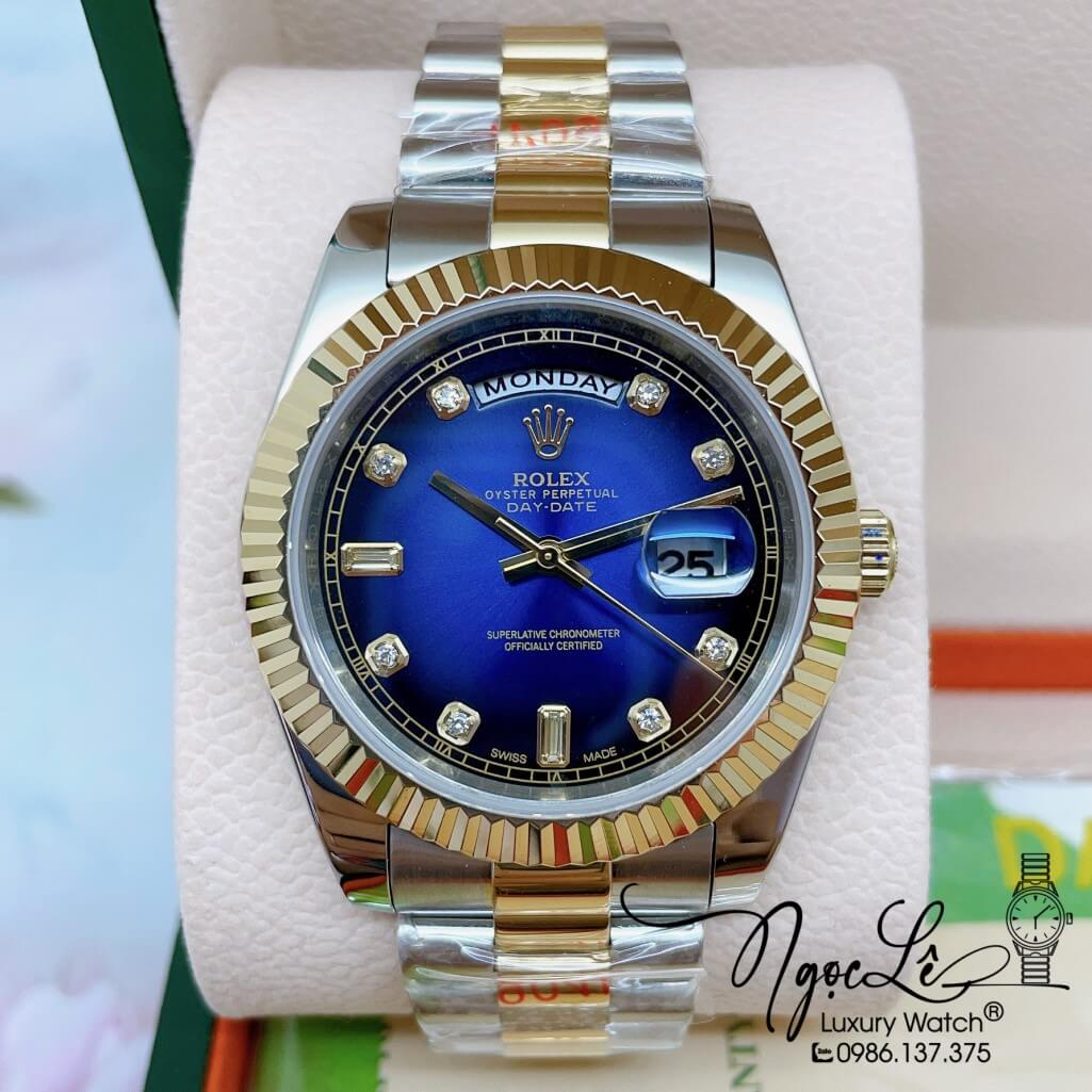 Đồng Hồ Rolex Day-Date Automatic Dây Kim Loại Demi Mặt Ombre Xanh Dương 41mm