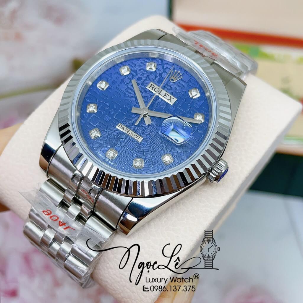 Đồng Hồ Rolex Datejust Cơ Tự Động Nam Dây Thép Silver Mặt Xanh Dương Vân 3D 41mm