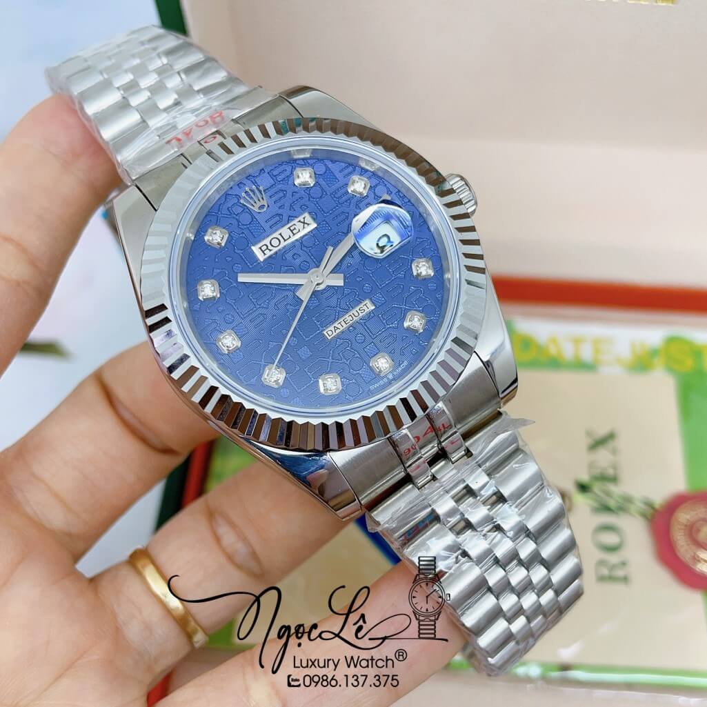 Đồng Hồ Rolex Datejust Cơ Tự Động Nam Dây Thép Silver Mặt Xanh Dương Vân 3D 41mm