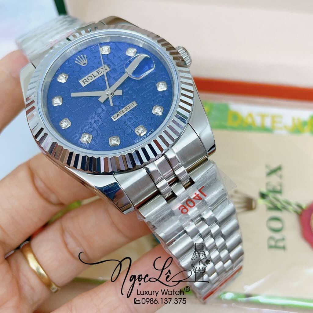 Đồng Hồ Rolex Datejust Cơ Tự Động Nam Dây Thép Silver Mặt Xanh Dương Vân 3D 41mm