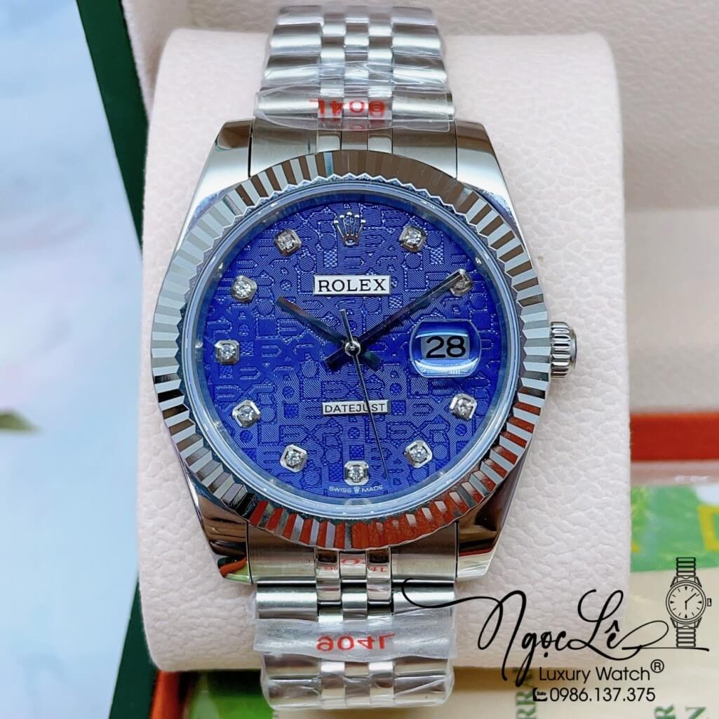 Đồng Hồ Rolex Datejust Cơ Tự Động Nam Dây Thép Silver Mặt Xanh Vân 3D 41mm