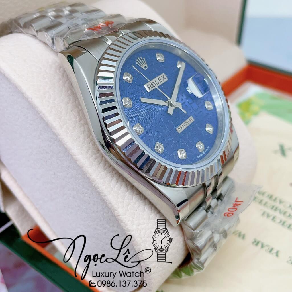 Đồng Hồ Rolex Datejust Cơ Tự Động Nam Dây Thép Silver Mặt Xanh Dương Vân 3D 41mm