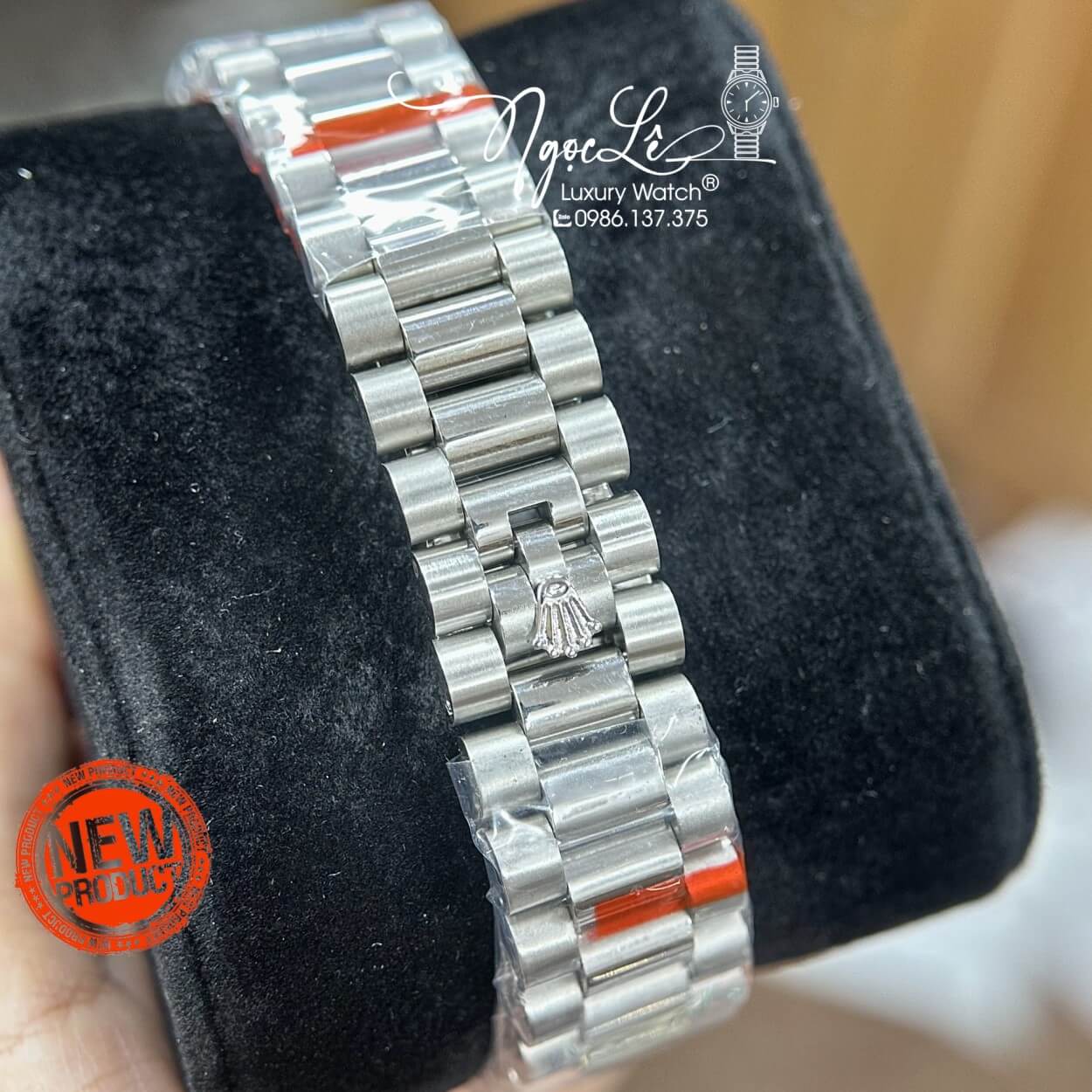 Đồng Hồ Rolex Day-Date Tự Động Dây Kim Loại Bạc Mặt Xanh Viền Đá Size 41mm
