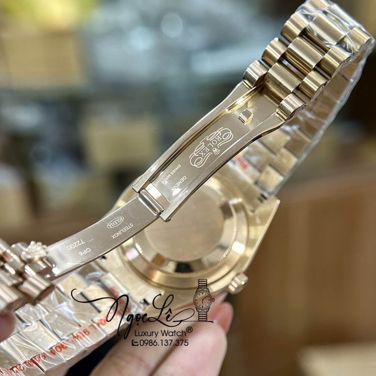 Đồng Hồ Rolex Day-Date Tự Động Dây Kim Loại Rose Gold Mặt Nâu Viền Đá Size 41mm