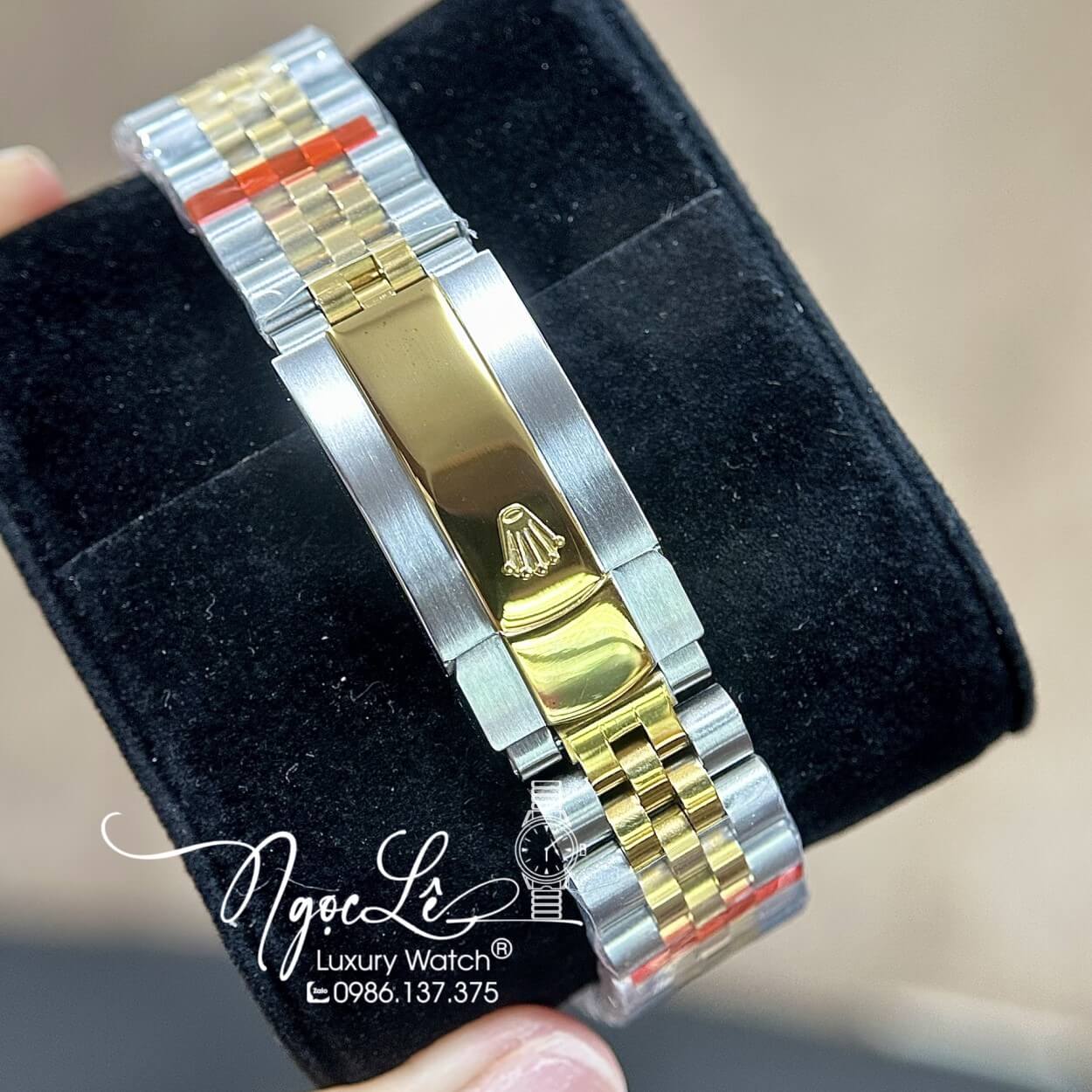 Đồng Hồ Rolex Day-Date Tự Động Dây Kim Loại Demi Gold Mặt Xà Cừ Viền Đá Size 41mm
