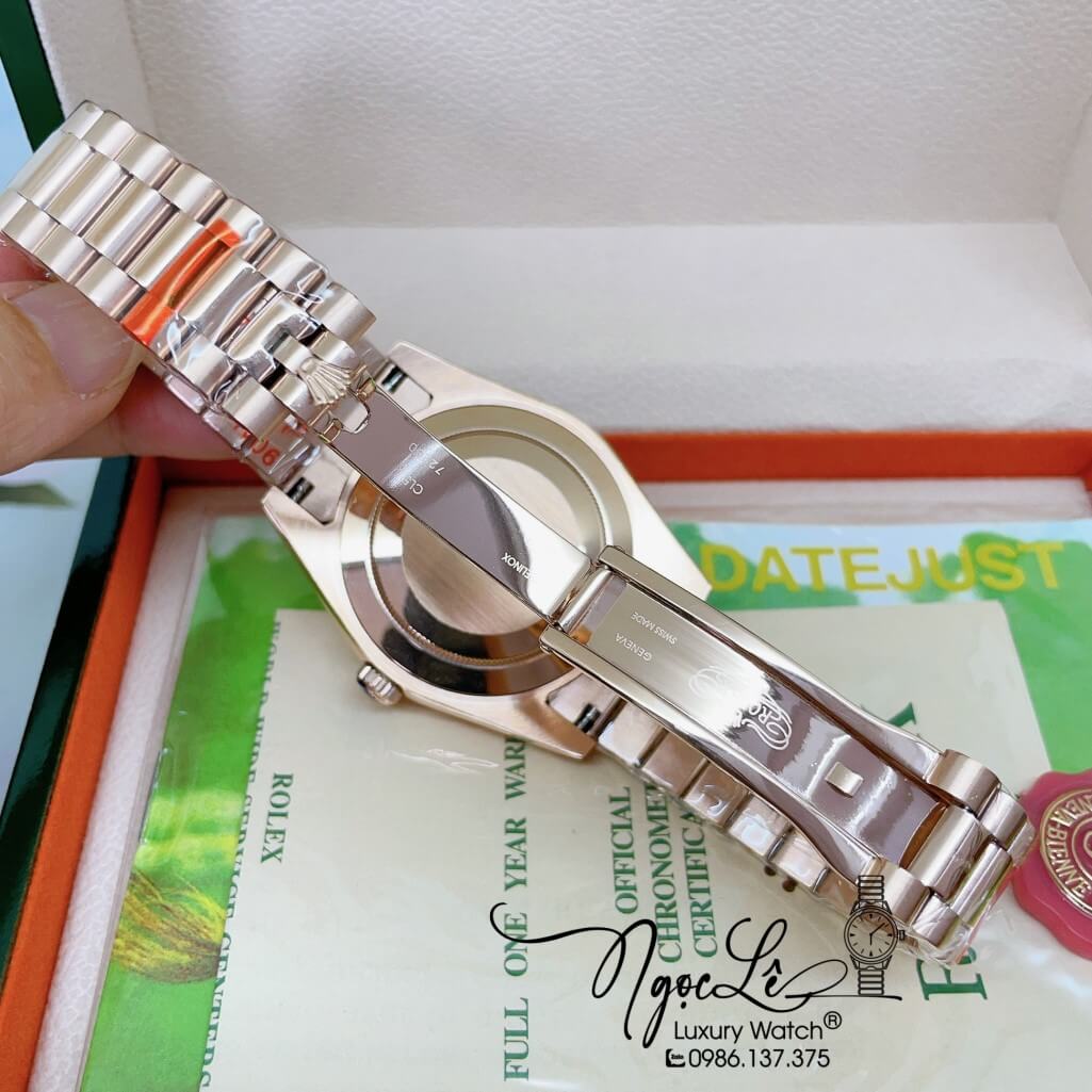 Đồng Hồ Rolex Day-Date Automatic Nam Dây Kim Loại Vàng Hồng Mặt Nâu 41mm