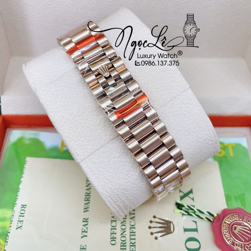 Đồng Hồ Rolex Day-Date Automatic Nam Dây Kim Loại Vàng Hồng Mặt Nâu 41mm