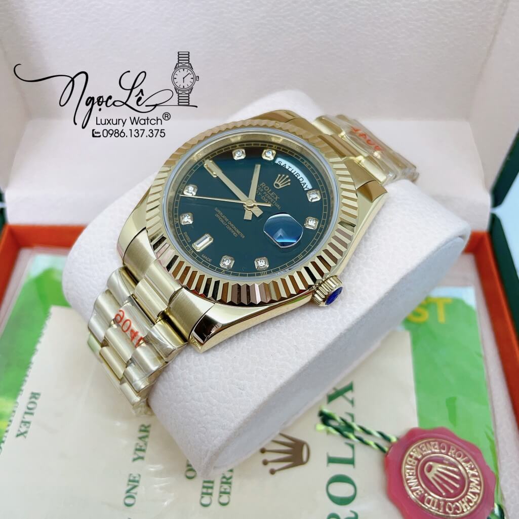 Đồng Hồ Rolex Day-Date Automatic Dây Kim Loại Vàng Mặt Đen 41mm