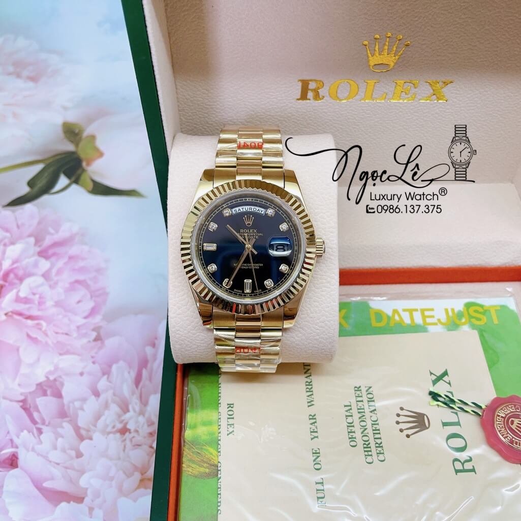 Đồng Hồ Rolex Day-Date Automatic Dây Kim Loại Vàng Mặt Đen 41mm