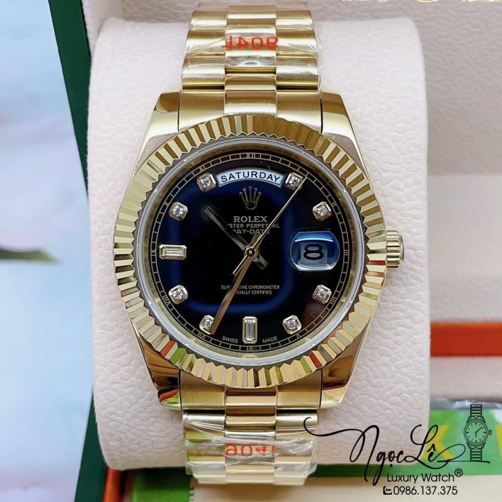 Đồng Hồ Rolex Day-Date Automatic Dây Kim Loại Vàng Mặt Đen 41mm