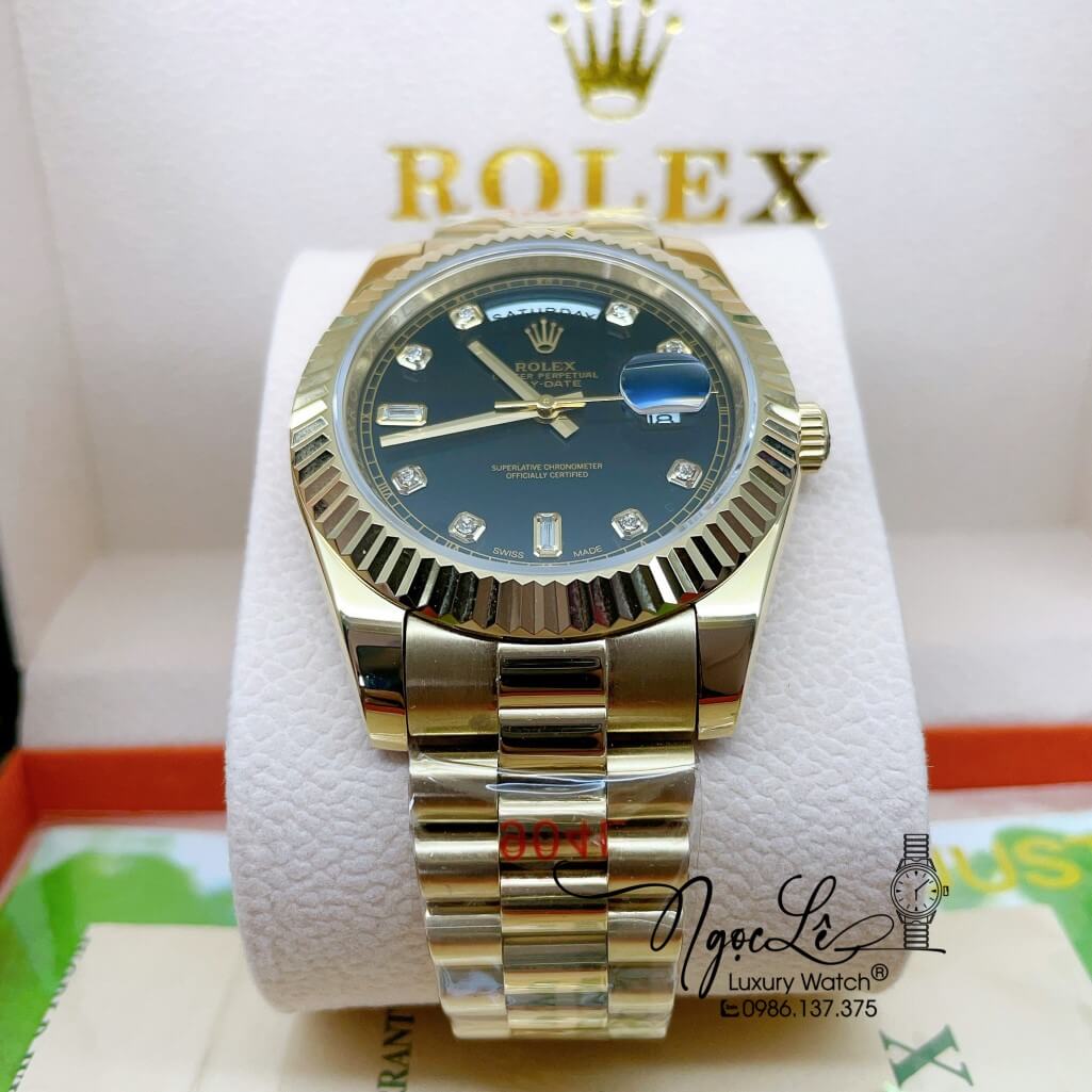 Đồng Hồ Rolex Day-Date Automatic Dây Kim Loại Vàng Mặt Đen 41mm