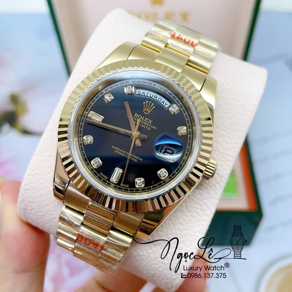 Đồng Hồ Rolex Day-Date Automatic Dây Kim Loại Vàng Mặt Đen 41mm