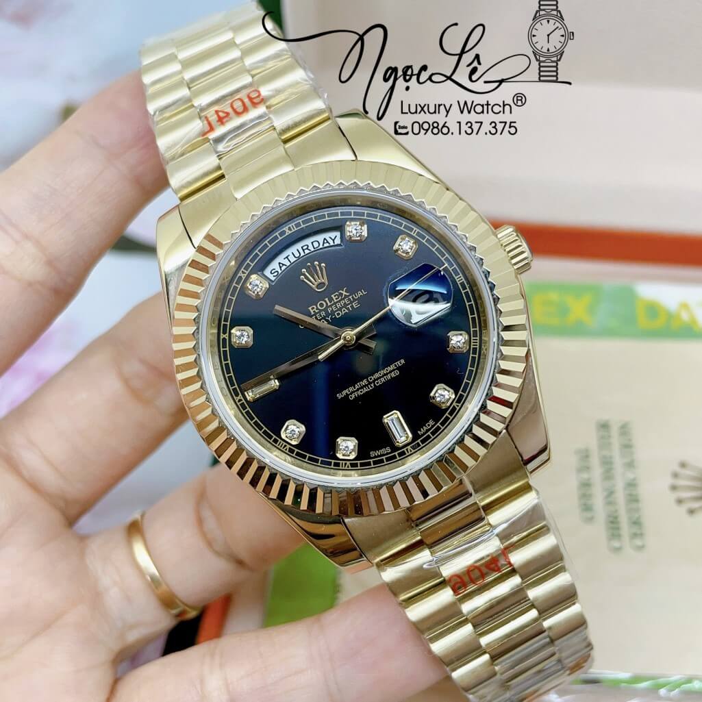 Đồng Hồ Rolex Day-Date Automatic Dây Kim Loại Vàng Mặt Đen 41mm