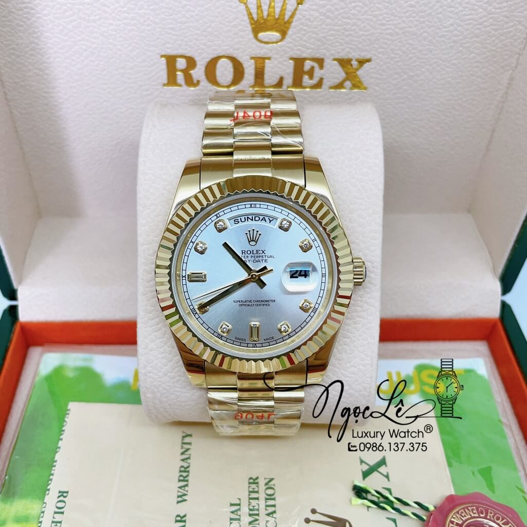 Đồng Hồ Rolex Day-Date Automatic Nam Dây Kim Loại Vàng Mặt Trắng 41mm