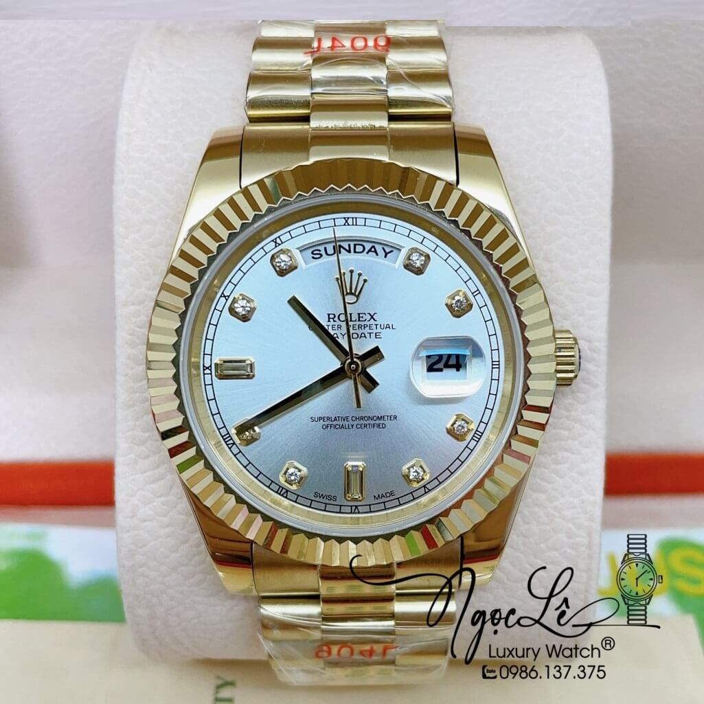 Đồng Hồ Rolex Day-Date Automatic Nam Dây Kim Loại Vàng Mặt Trắng 41mm