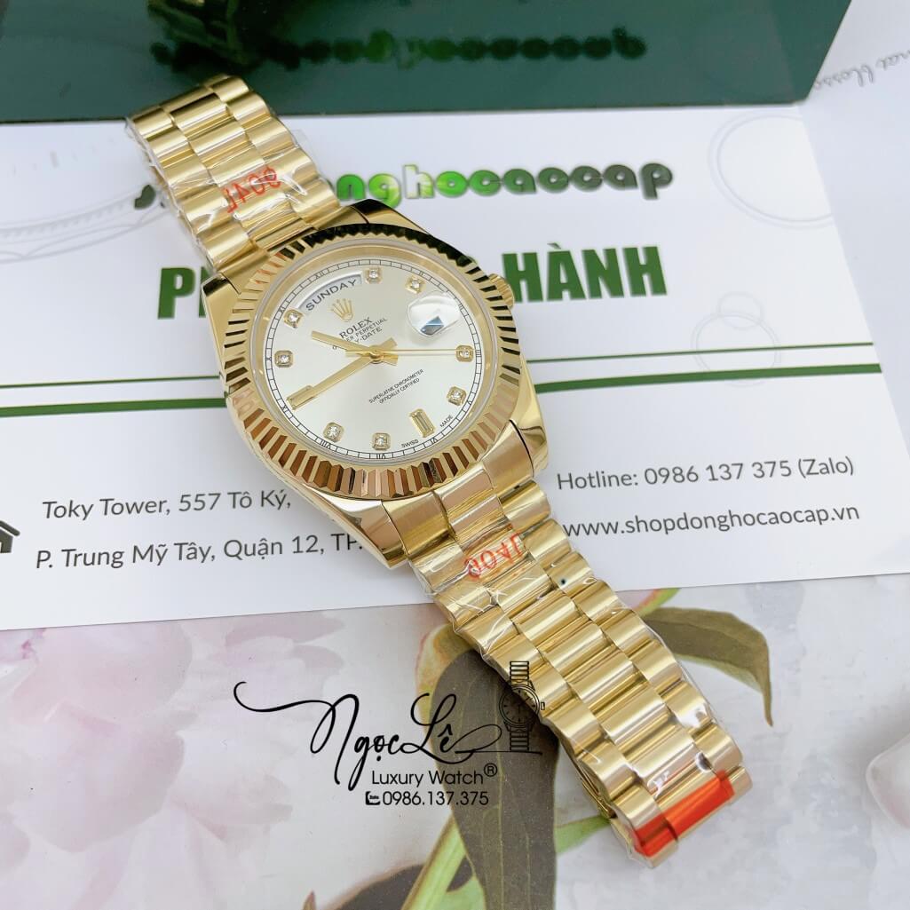 Đồng Hồ Rolex Day-Date Automatic Nam Dây Kim Loại Vàng Mặt Trắng 41mm