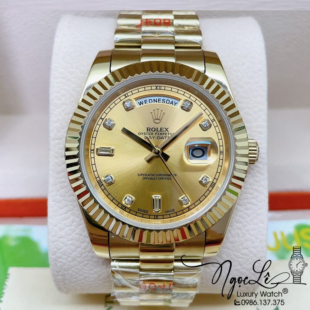 Đồng Hồ Rolex Day-Date Automatic Dây Kim Loại Vàng Mặt Vàng 41mm