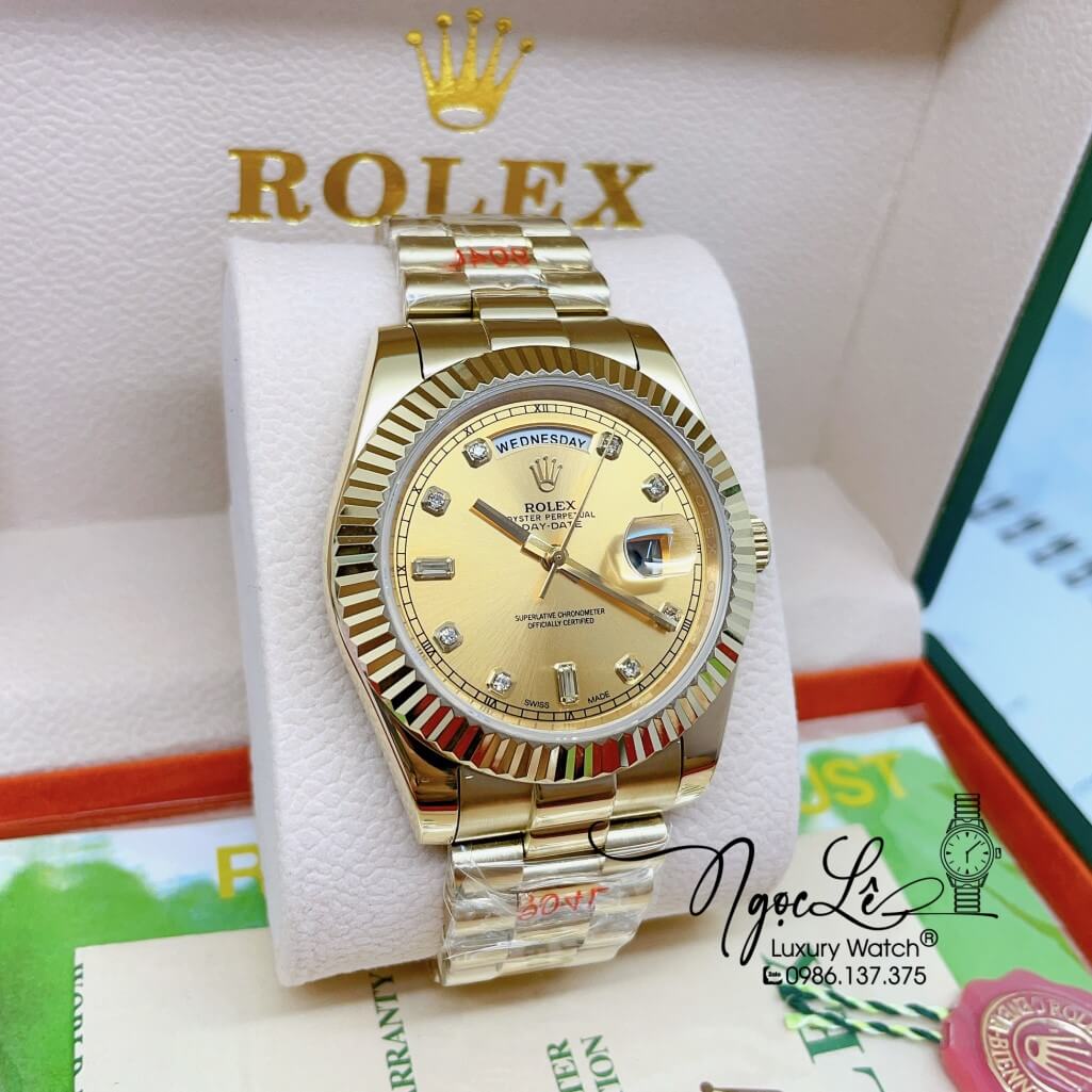 Đồng Hồ Rolex Day-Date Automatic Dây Kim Loại Vàng Mặt Vàng 41mm