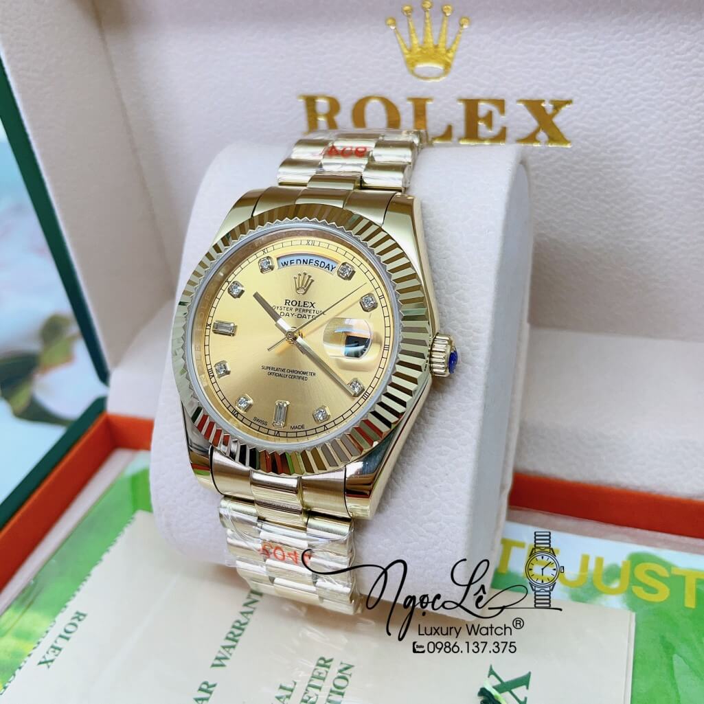 Đồng Hồ Rolex Day-Date Automatic Dây Kim Loại Vàng Mặt Vàng 41mm