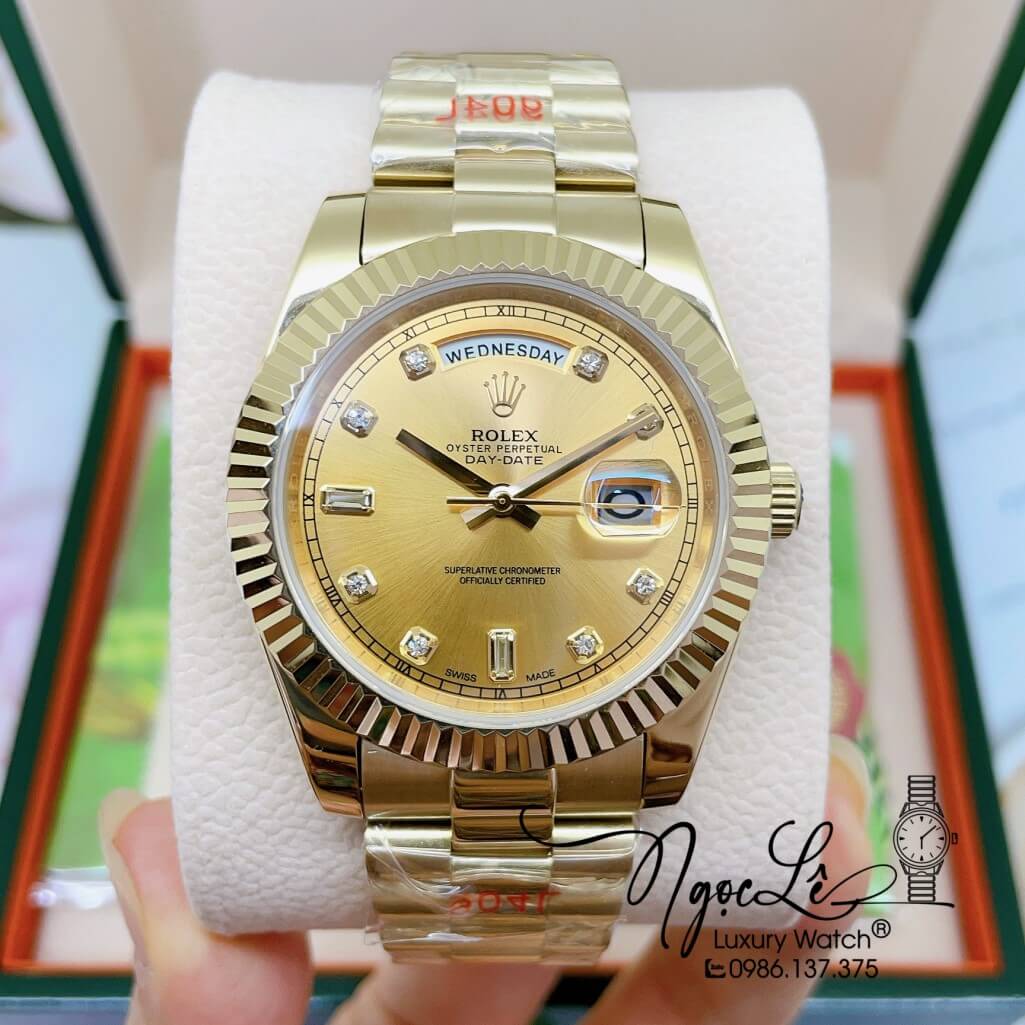 Đồng Hồ Rolex Day-Date Automatic Dây Kim Loại Vàng Mặt Vàng 41mm