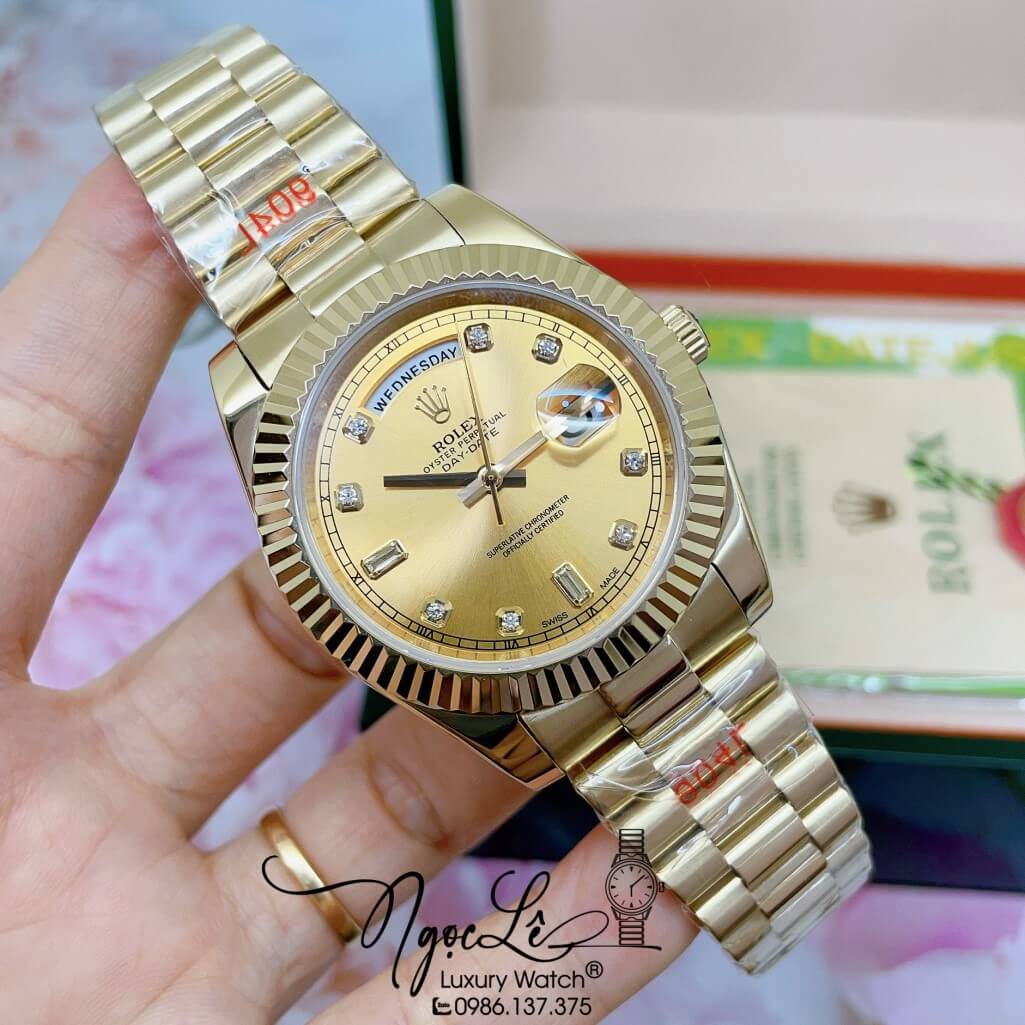 Đồng Hồ Rolex Day-Date Automatic Dây Kim Loại Vàng Mặt Vàng 41mm