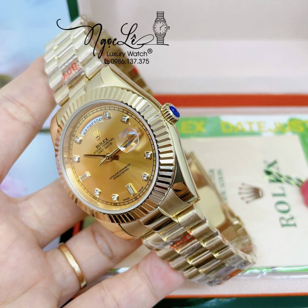 Đồng Hồ Rolex Day-Date Automatic Dây Kim Loại Vàng Mặt Vàng 41mm