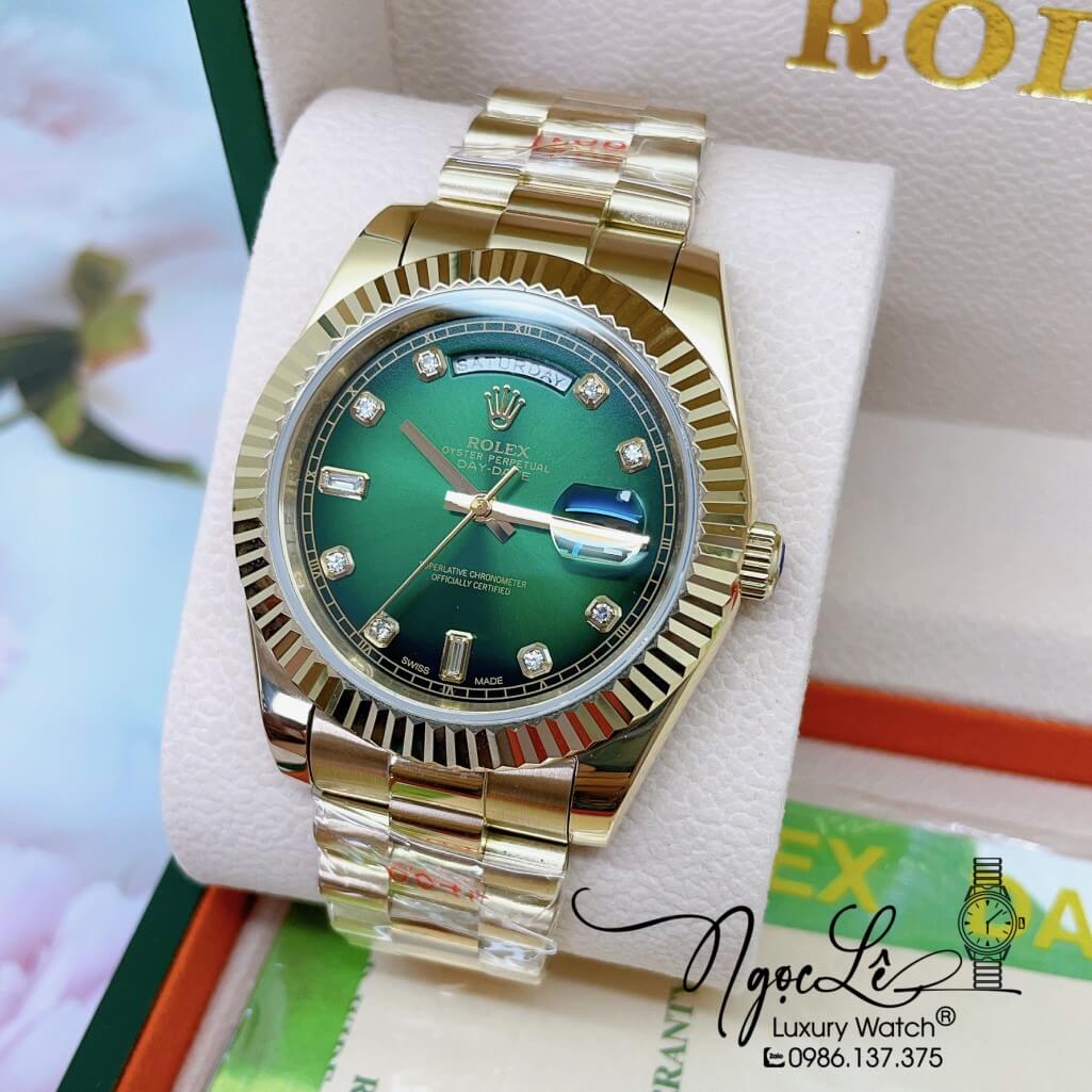 Đồng Hồ Rolex Day-Date Automatic Dây Kim Loại Vàng Mặt Ombre Xanh 41mm