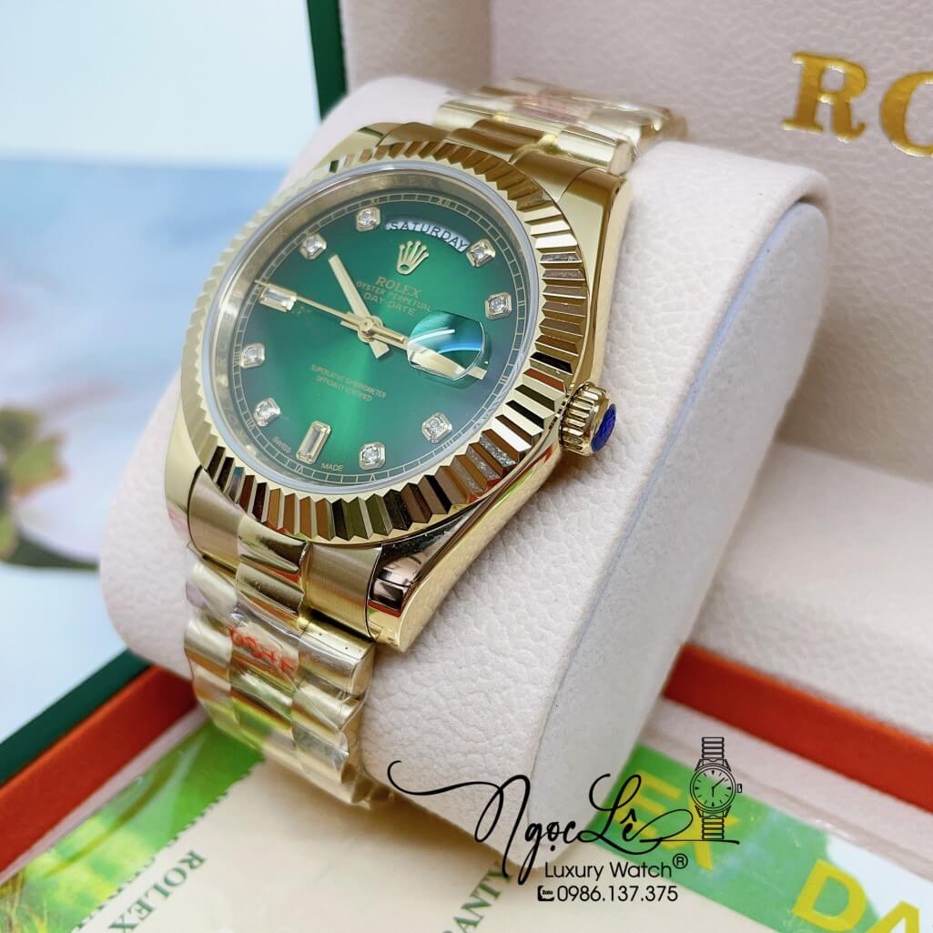 Đồng Hồ Rolex Day-Date Automatic Dây Kim Loại Vàng Mặt Ombre Xanh 41mm