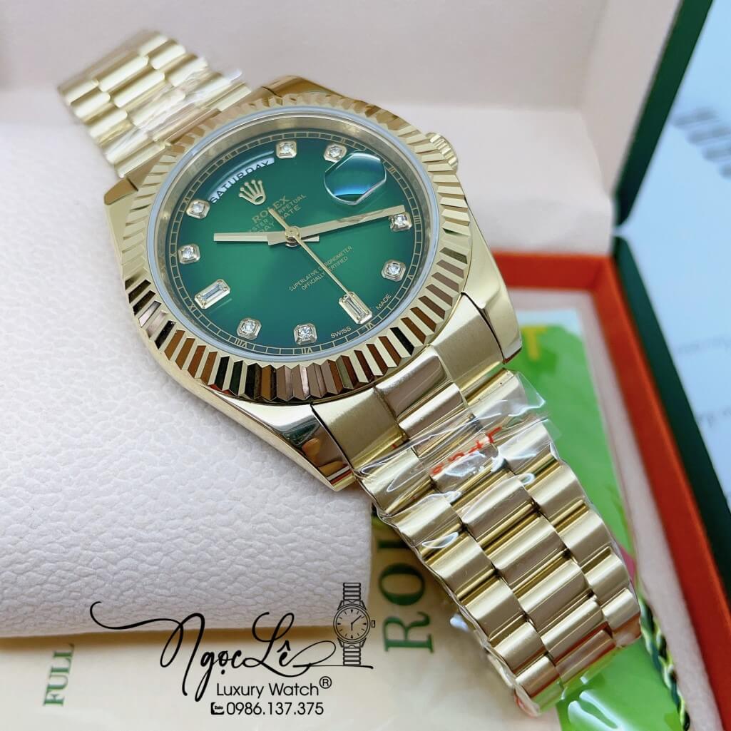 Đồng Hồ Rolex Day-Date Automatic Dây Kim Loại Vàng Mặt Ombre Xanh 41mm