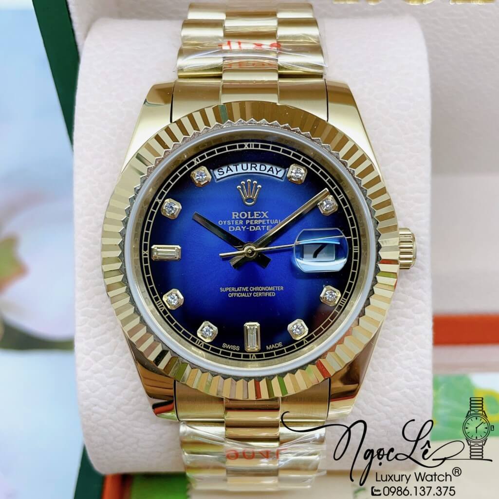 Đồng Hồ Rolex Day-Date Nam Tự Động Mặt Xanh Dương Vỏ Gold 41mm