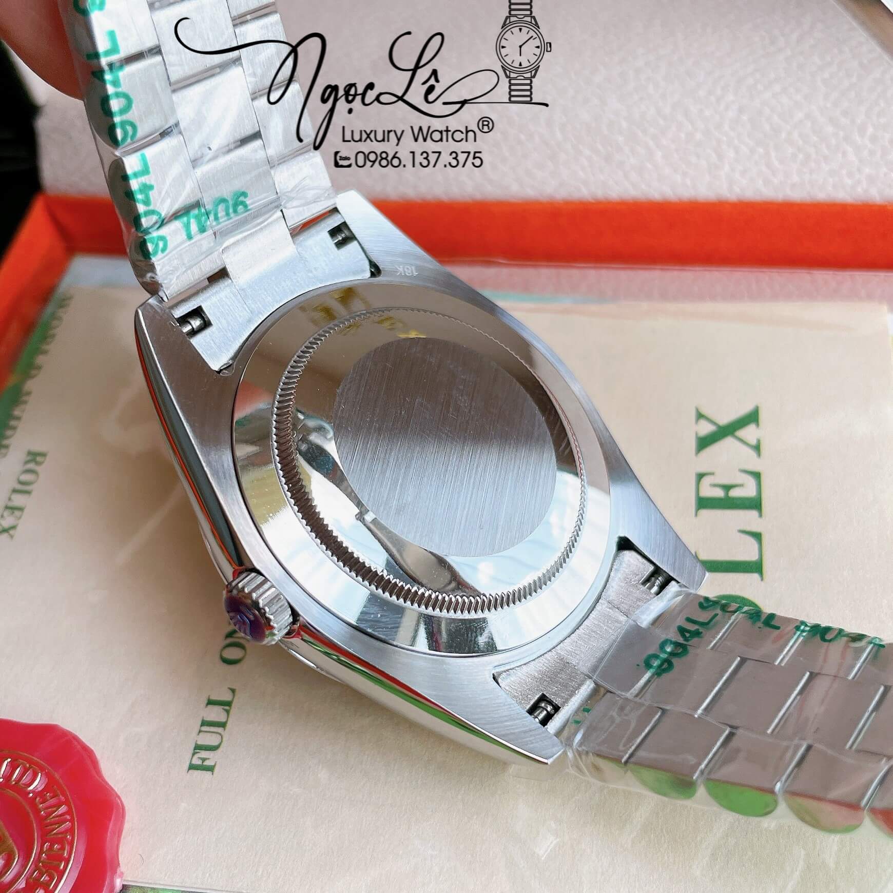 Đồng Hồ Rolex Day-Date Automatic Nam Dây Kim Loại Bạc Mặt Xanh Niềng Khía Size 41mm