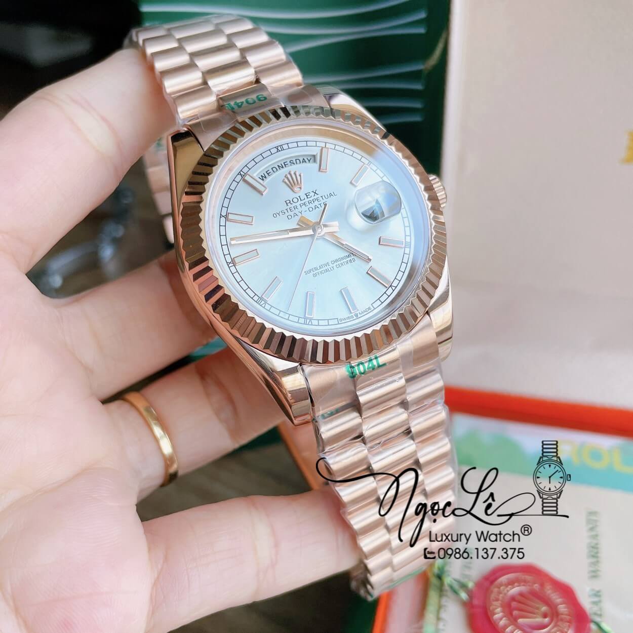 Đồng Hồ Rolex Day-Date Automatic Nam Dây Kim Loại Màu Rose Niềng Khía Size 41mm