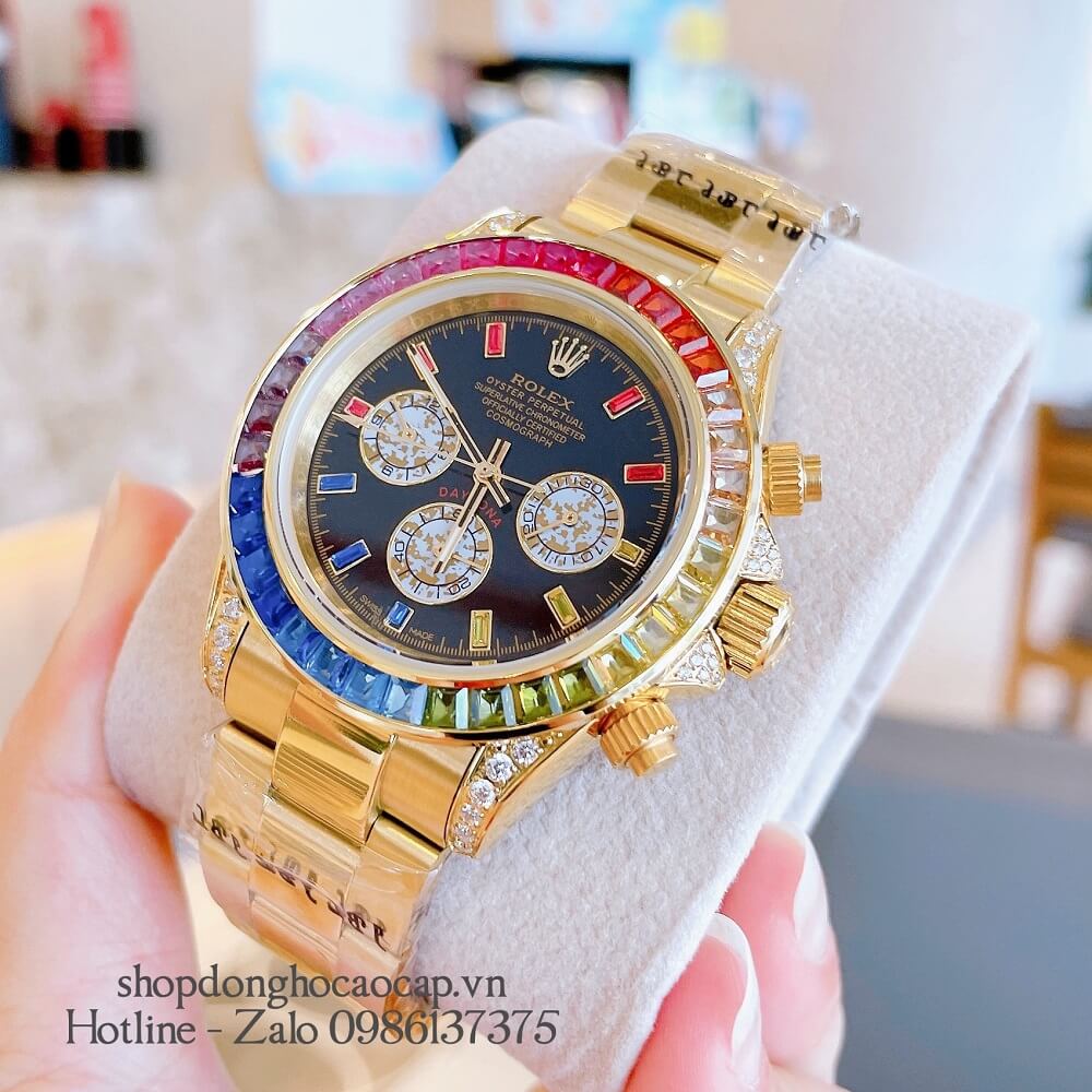 Đồng Hồ Rolex Daytona Automatic 6 Kim Đính Đá Gold 40mm Unisex