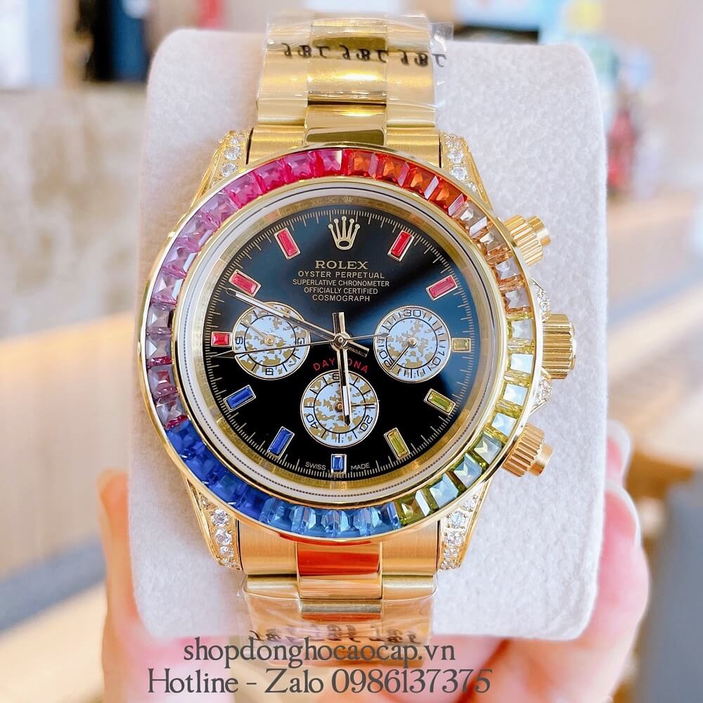 Đồng Hồ Rolex Daytona Automatic 6 Kim Đính Đá Gold 40mm Unisex