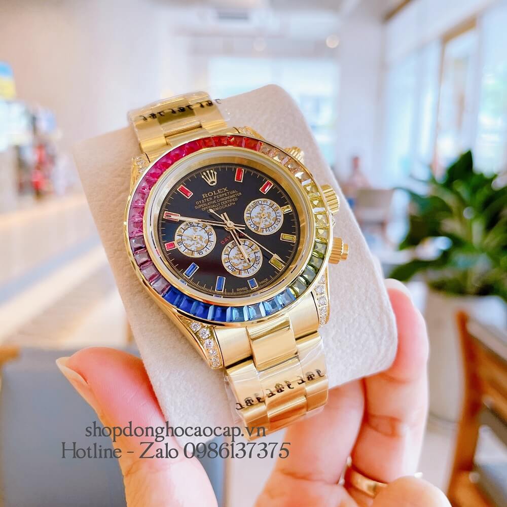 Đồng Hồ Rolex Daytona Automatic 6 Kim Đính Đá Gold 40mm Unisex