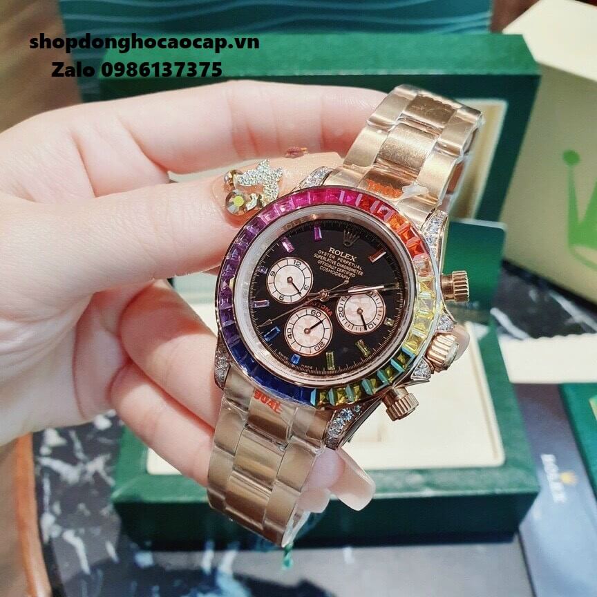 Đồng Hồ Rolex Daytona Automatic 6 Kim Đính Đá Gold 40mm Unisex