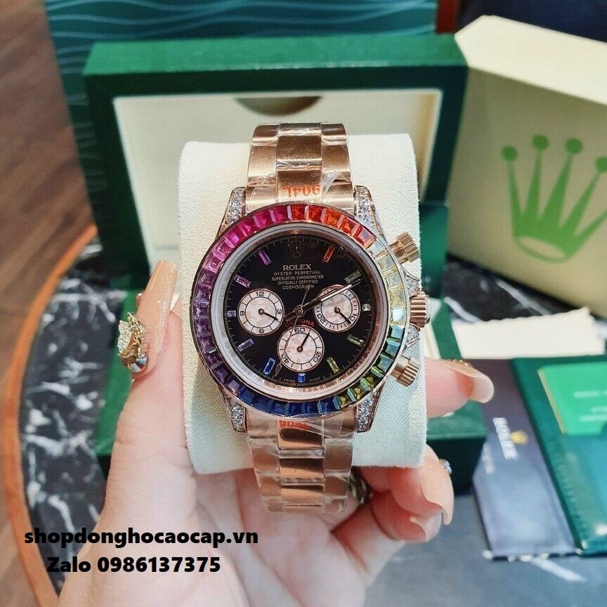 Đồng Hồ Rolex Daytona Automatic 6 Kim Đính Đá Gold 40mm Unisex